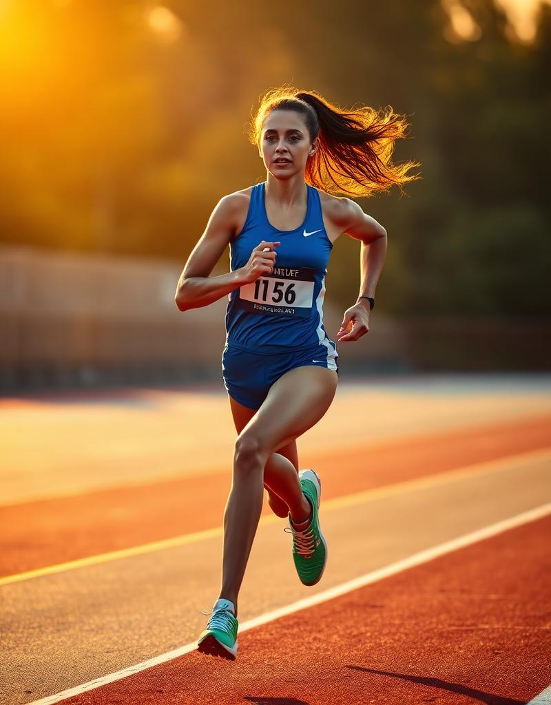 Female track athlete sprinting